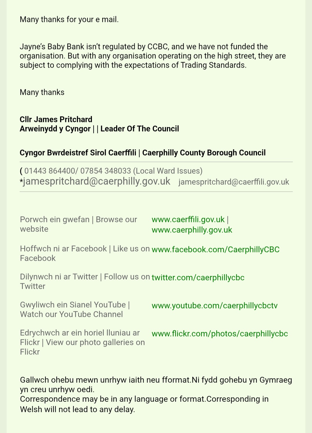 Council Email Screenshot