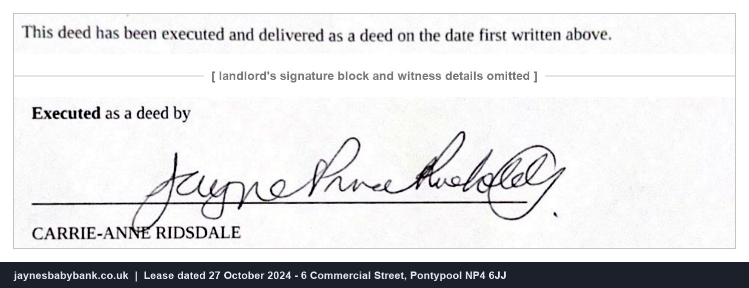 The execution page of the lease, showing a handwritten signature above the printed name CARRIE-ANNE RIDSDALE